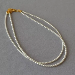 Brass French Pearl and Gold Necklace with Freshwater Pearls