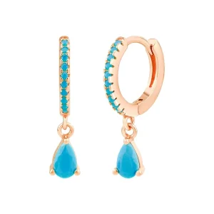 Brass Gold Pear Turquoise Zircon Drop Earrings