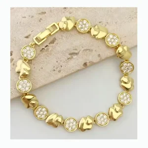 Brass Gold Plated Chain Link Zircon Bracelet Charm