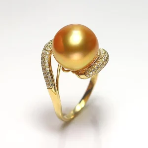 Brass Pearl Ring Gold-Plated Zircon Gemstone Ring with Round Clear Bead Open-End Design for Women