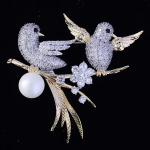 Brass Zircon Bird Brooch Pin