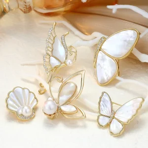 Bridal Freshwater Pearl Shell Butterfly Flower Brooch Pin