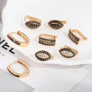 Bulk Rainbow Colored Black Crystal Zircon Jewelry Huggies Hoop Earrings for Women