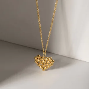 Bulk Waterproof Women’s 18K Gold Plated Stainless Steel Necklace with Mini Heart Charm Pendant