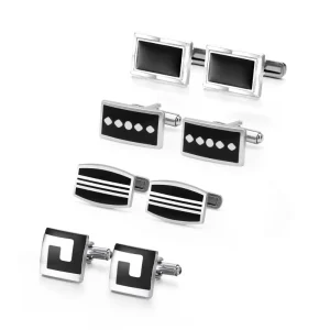 Business Men’s Stainless Steel Cufflinks Black Square Striped Wedding Anniversary Fashion