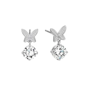 Butterfly 925 Sterling Silver Cubic Zirconia Pendant Stud Dangle Earrings Set for Women