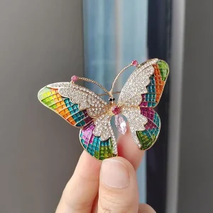 Butterfly Brooch with Glaze and Rhinestones for Party and Banquet Clothing