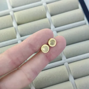 CNC-Cut Zircon Rhodium-Plated Stud Earrings for Women