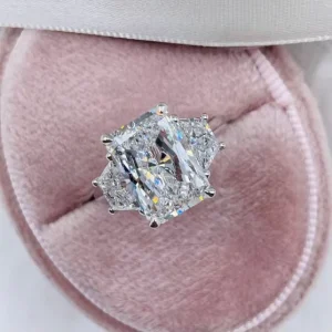 CVD Diamond Ring 2Ct Radiant Cut 14K White Gold Lab Grown Side Trapezoid Engagement Ring