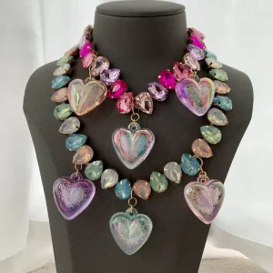 CZ Crystal Link Chain Pendant Necklace Bohemian Style for Women