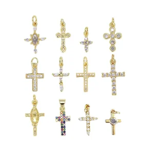 CZ8328 Tiny Mini CZ Micro-Pavé Diamond Cross Pendant Charm Cubic Zirconia Christian Pendant Findings