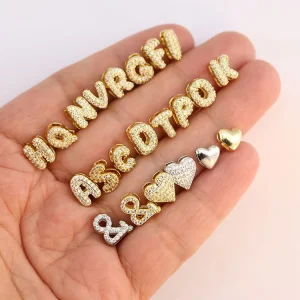 CZ9004 Mini 18K Gold Platinum Puffy Bubble CZ Pave Monogram Alphabet Initial Cubic Zirconia Charm Pendant