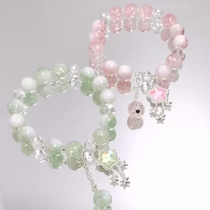 Candy Color Crystal Star Charm Colorful Glass Beaded Elastic Bracelet for Women and Girls