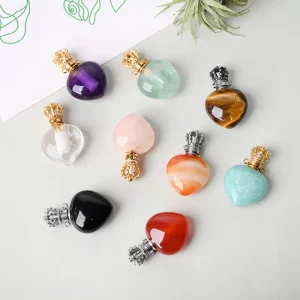 Carved Natural Crystal Heart Perfume Bottle Pendant Necklace