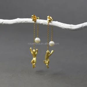 Cat Design Dangle Earrings with 925 Sterling Silver
