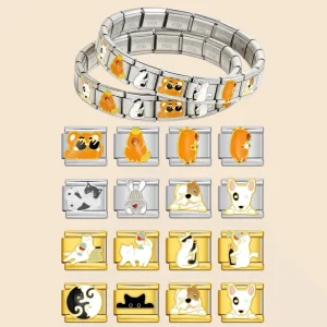 Cat Dog Anime Cartoon Italian Charm Bracelet Link 9mm Stainless Steel Enamel DIY Jewelry