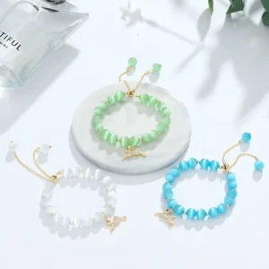 Cat’s Eye Crystal Deer Charm Bracelet Minimalist Jewelry