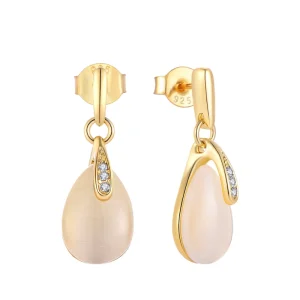Cat’s Eye Opal Gemstone Gold Plated Silver Dangle Earrings Supplier