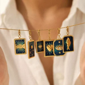 Celestial Enamel Drip Necklaces Pendant Star Moon Heart Eye Gold Plated Stainless Steel Fine Jewelry