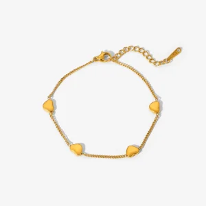 Chain Hearts Charm Bracelet Tarnish Free 18k Gold Plated