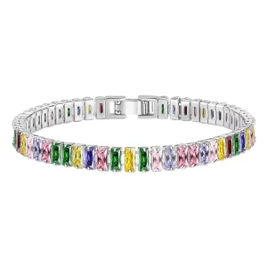 Chain and Link Bracelet for Women with Rectangular Colorful Crystal and Zircon