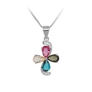 Charm Necklace Gemstone Color Multi Colorful Cubic Zirconias Crystal Point Pendant Silver 925 Jewelry