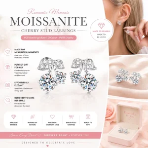 Cherry Moissanite Stud Earrings, 925 Sterling Silver, D Color VVS1