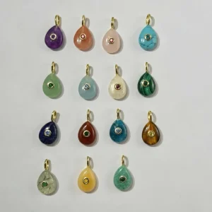 Chic Teardrop Natural Stone Pendants CZ Inlay Healing Crystal Charms Amethyst Rose Quartz Malachite Tiger Eye DIY Jewelry Making