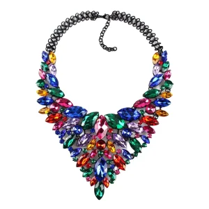 Children’s Gem Crystal Zinc Alloy Gold Plated Strand Necklace, Punk Style