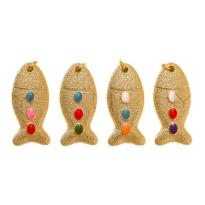 Children’s Gold Plated Copper Fish Pendant Stone Beads Micro Paved Charms