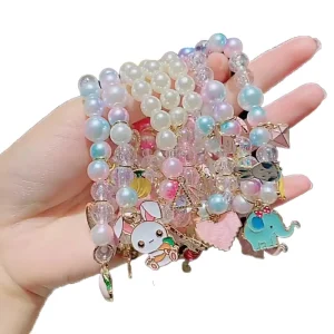 Children’s Pearl Cartoon Gradient Color Beaded Charm Bracelet for Kids