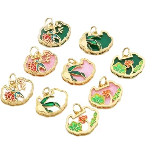 Chinese Ancient Method Brass Gold Plated Charm Good Fortune Wealth Pendant DIY Bracelet Necklace Crystal Rhinestone