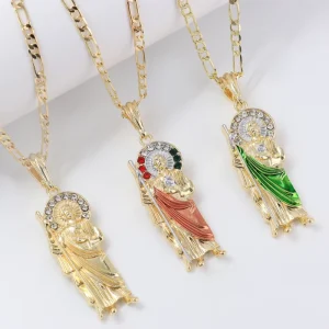 Christian Brass Gold Plated Hiphop 3 Tone Saint Jude Pendant with Diamond