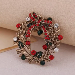 Christmas Camellia Brooch, Alloy, Natural Stone, Unisex