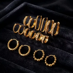 Chunky Beaded 18K Gold Plated Stainless Steel Hoop Earrings