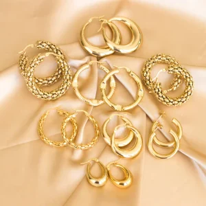Chunky Beaded Huggie Hoop Earrings 18K Gold Plated Stainless Steel