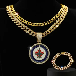 Circle Pendant and Bracelet Set with Enamel Necklace for Men