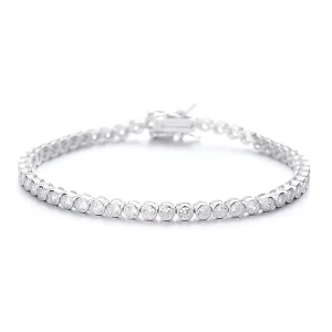 Classic 925 Sterling Silver Fine Chain Link Tennis Bracelet Rhodium Gold Plated Zircon Trendy Style Wedding Party Bangles Gift