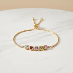 Classic Custom Wedding Charm Bracelet with 5 Square Zircon Pulls