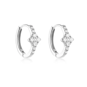 Classic Gold-Plated S925 Sterling Silver Inlaid Zirconia Cross Hoop Earrings for Unisex