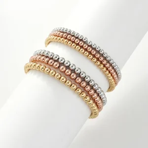 Classic Silver Pearl Stone Bracelets 4MM 5MM Brass Beads Wedding Jewelry Bangles