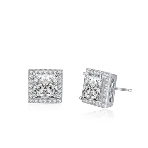 Classic Zircon Stud Earrings European and American Solid Rectangle Style Fine Jewelry Sterling Silver Earrings Women