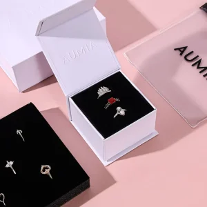 Clear PVC Zipper Jewelry Display Pouch with Black Flocked Sponge Insert and Magnetic Box Set