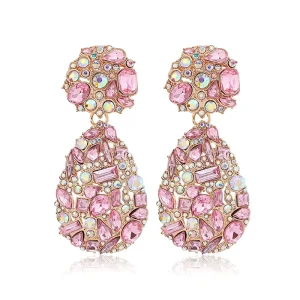 Clip-On Drop Earrings for Women, Rhinestone Crystal Geometric Non-Pierced