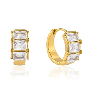 Clip-On Silver Stud Earrings with 14K Gold Hoop and Emerald