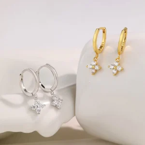 Clover Leaf 925 Silver Zircon Hoop Earrings for Women