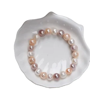 Colorful 8-9mm Natural Freshwater Pearl Beaded Bracelet for Girls and Women