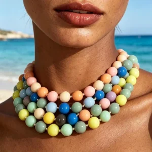 Colorful Acrylic Round Stacked Bead Necklace for Women