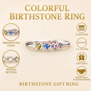 Colorful Birthstone Ring for Women 12 Month Stones Selectable 1 to 6 Zirconia