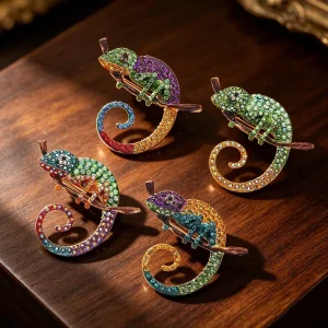 Colorful Diamond Chameleon Crystal Rhinestone Brooch Lizard Pin